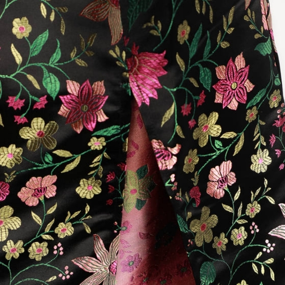 Lulus Make a Move Black Satin Floral Jacquard Strapless Midi Dress NWT Medium - Picture 5 of 8